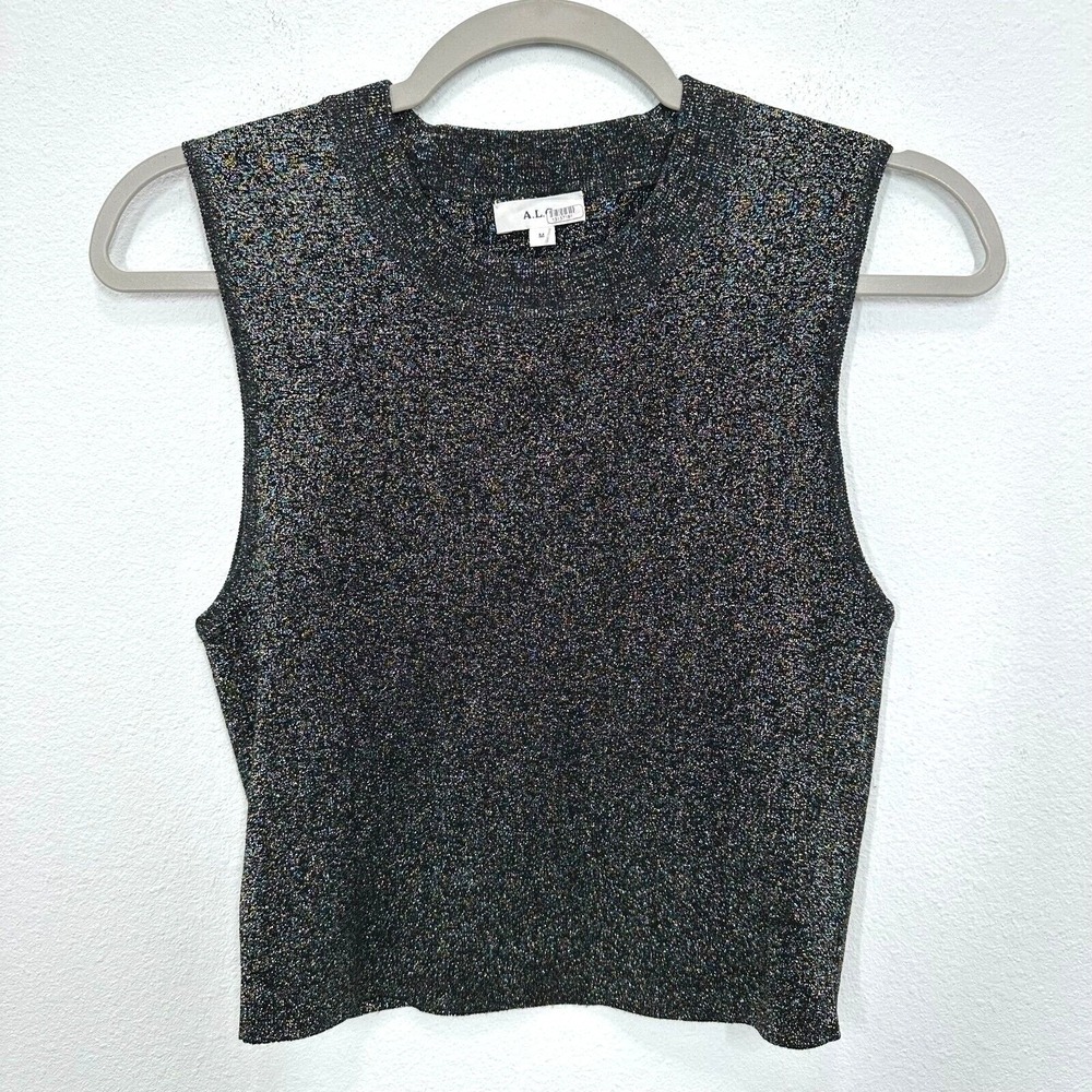 A.L.C. Mariam Metallic Mockneck Cropped Tank Top Size Medium Party Going Out